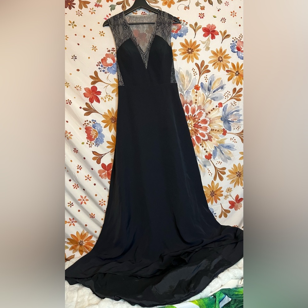 Aidan Mattox Womens 6 Black Nude Lace Sleeveless Formal Adjustable Train Gown